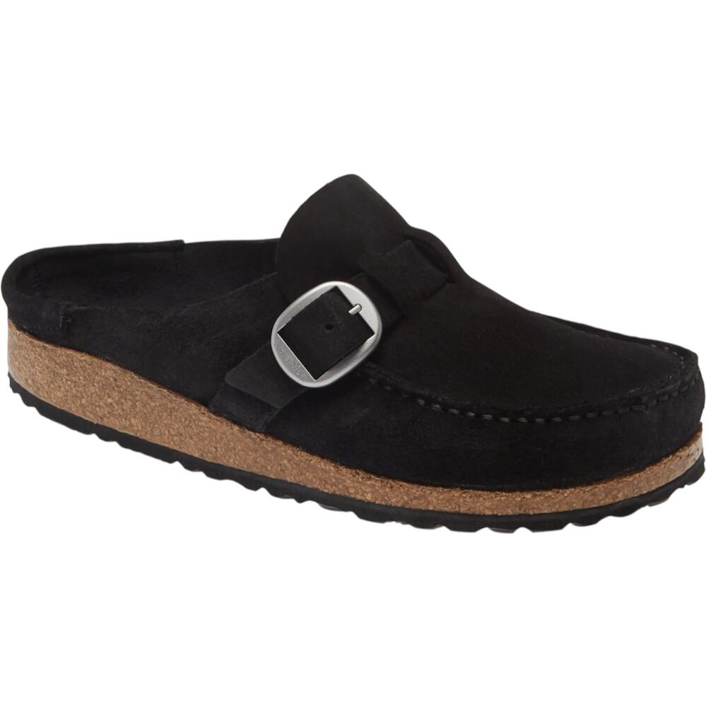 Birkenstock Buckley Clogs Moccasin Suede Cork Adjustable Buckle Black 5